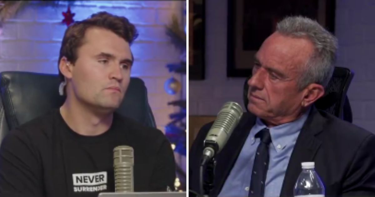 Charlie Kirk, left, interviews independent presidential candidate Robert F. Kennedy Jr. on Thursday.