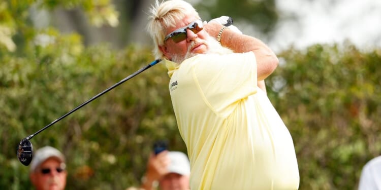 John Daly of the United States plays his tee shot on the third hole during the first round of the Sanford International in Sioux Falls, South Dakota, on Sept. 15. In a recent interview with Tucker Carlson, Daly admitted he has a major habit - drinking Diet Coke.