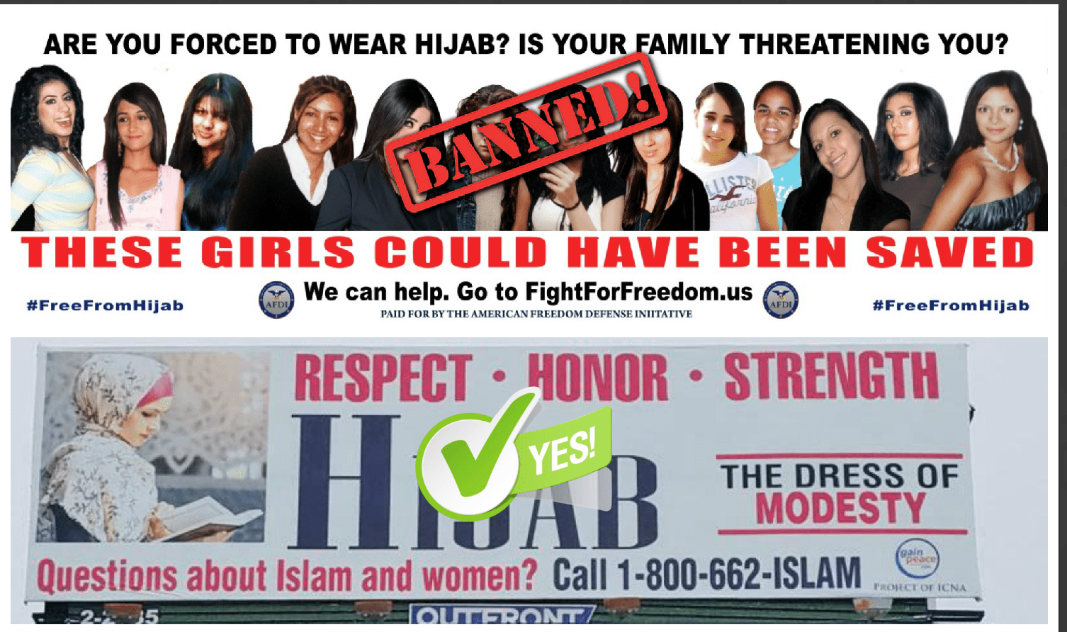 Dallas' biggest billboard company refuses to run public service ad to help at-risk Muslim girls while running ads promoting hijab and "honor"