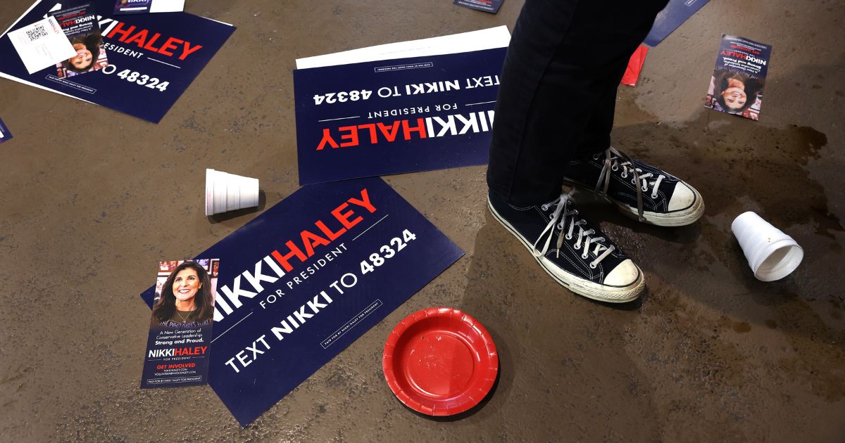 Guests wait to greet Republican presidential candidate former U.N. Ambassador Nikki Haley as she wraps up a campaign stop at the Nevada Fairgrounds on December 18, 2023 in Nevada, Iowa.