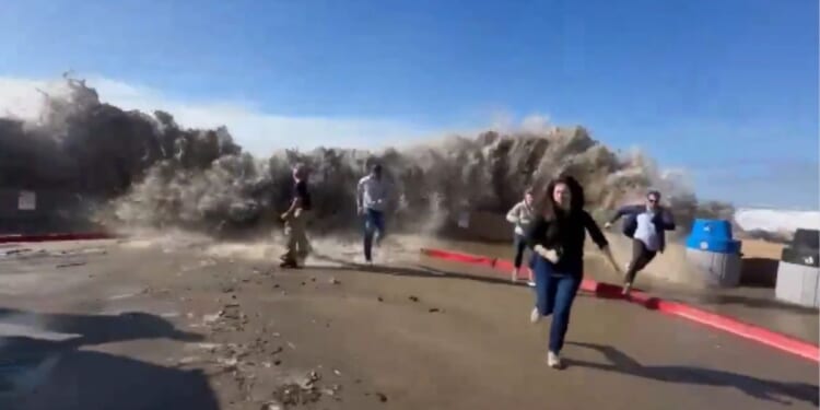 A massive rogue wave slammed into shore in Ventura, California, on Thursday, injuring nine.