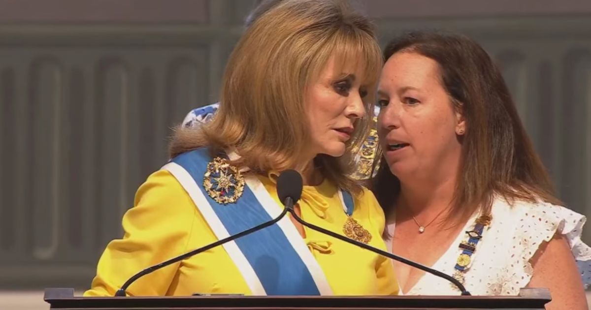 Pamela Wright, president general of the Daughters of the American Revolution, speaks during the organization's annual meeting on June 29, 2023.