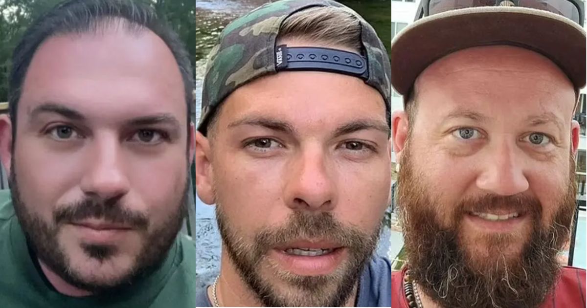 David Harrington, left; Clayton McGeeney, center; and Ricky Johnson, right, were found dead in a friend's backyard earlier this month after going there to watch an NFL game on Jan. 7.