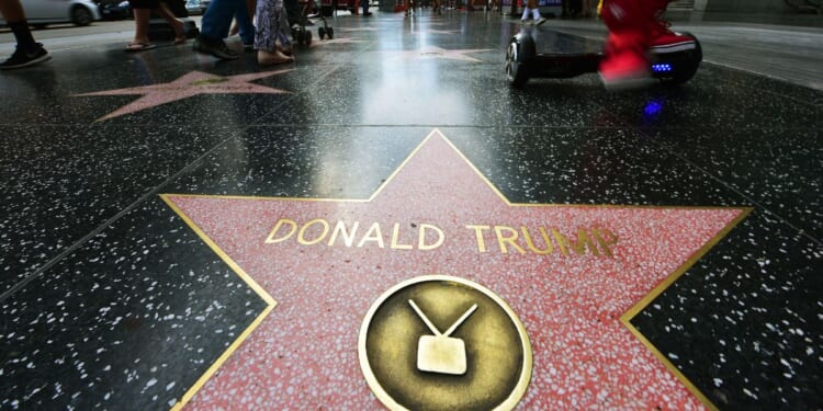 Former President Donald Trump's star on the Hollywood Walk of Fame in seen, September 10, 2015 in Hollywood, California. Trump was awarded the star in 2007 in the television category.