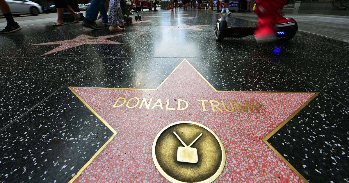 Former President Donald Trump's star on the Hollywood Walk of Fame in seen, September 10, 2015 in Hollywood, California. Trump was awarded the star in 2007 in the television category.