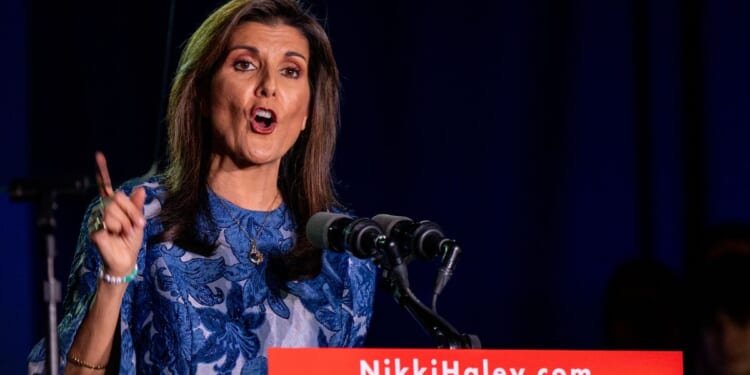 former U.N. Ambassador Nikki Haley speaking in New Hampshire