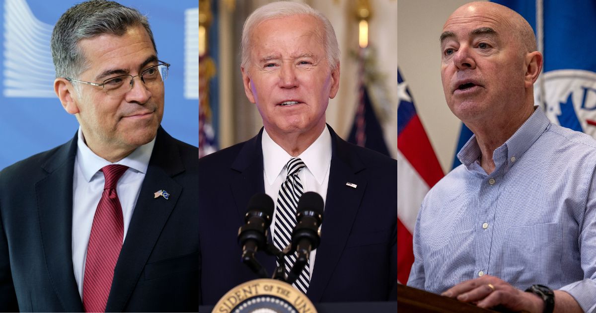 Just moments after White House press secretary Karine Jean-Pierre touted President Joe Biden's, center, mental acuteness on Monday, Biden mixed up members of his cabinet, misidentifying Homeland Security Secretary Alejandro Mayorkas, right, as Human Services Secretary Xavier Becerra, left.