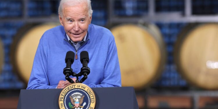 President Joe Biden speaks at Earth Rider Brewery, Thursday, in Superior, Wisconsin.