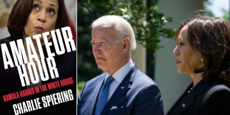 Charles Spiering's "Amateur Hour," left, details Joe Biden's choice of Kamala Harris as his running mate. At right, Biden and Harris are seen in the Rose Garden of the White House in Washington on May 9, 2022.