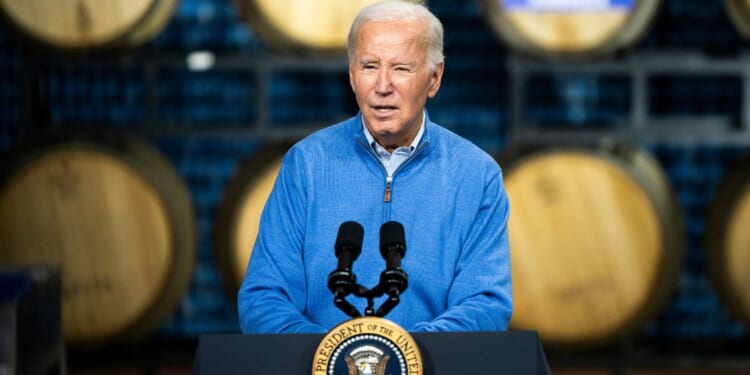 President Joe Biden speaks at Earth Rider Brewery in Superior, Wisconsin, on Thursday.