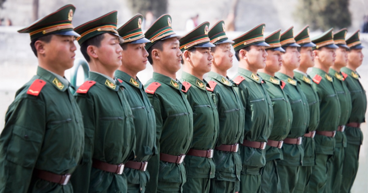 Chinese soldiers are pictured standing stiffly in an undated file photo.