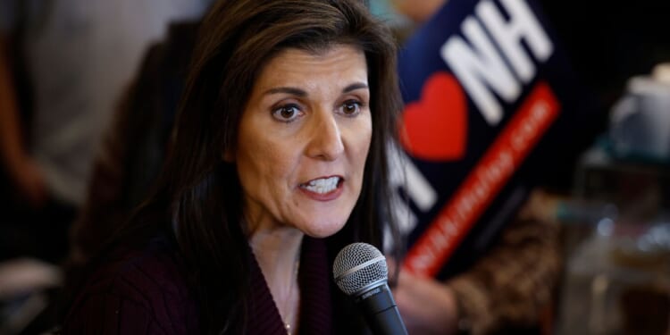 Republican presidential candidate and former U.N. Ambassador Nikki Haley campaigns at the historic Robie Country Store in Hooksett, New Hampshire, on Thursday.