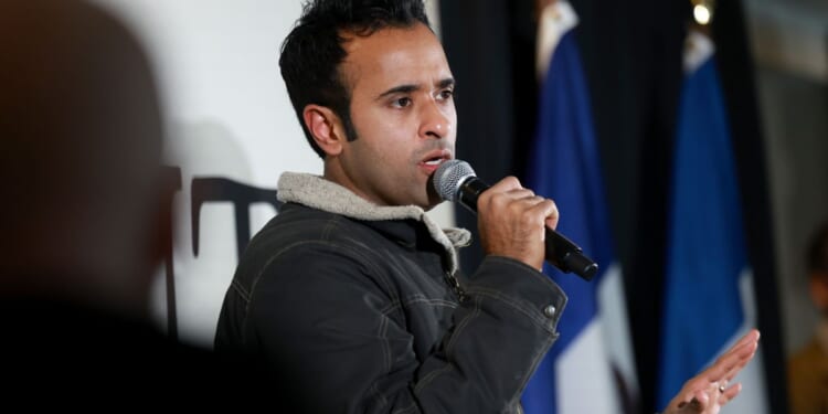 Republican presidential candidate Vivek Ramaswamy speaks at a campaign stop on Monday in Sioux City, Iowa.