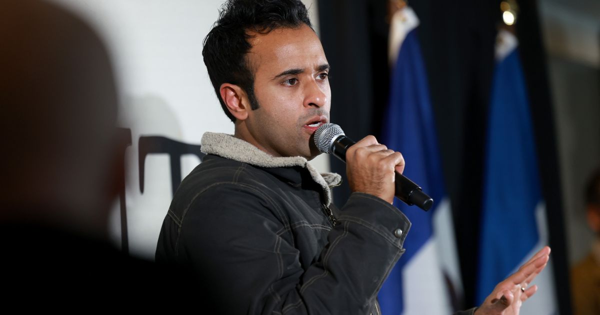 Republican presidential candidate Vivek Ramaswamy speaks at a campaign stop on Monday in Sioux City, Iowa.