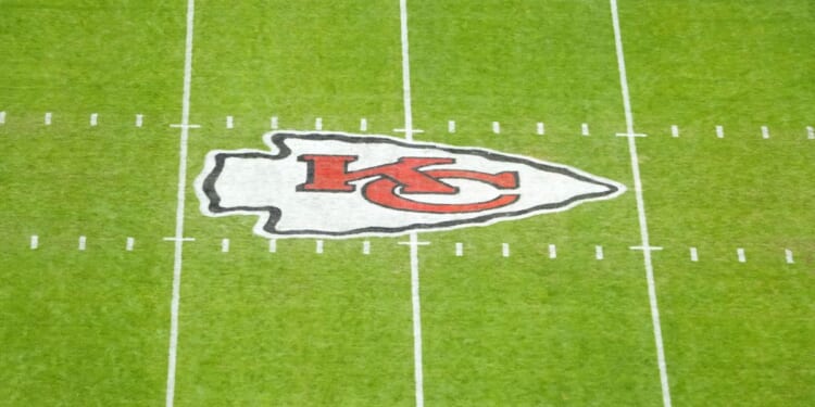 The Kansas City Chiefs logo is seen at midfield at Arrowhead Stadium on Dec. 25.