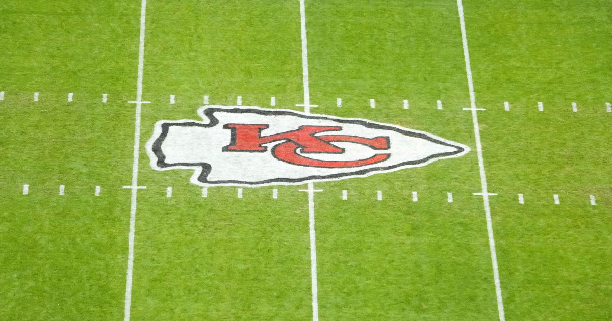 The Kansas City Chiefs logo is seen at midfield at Arrowhead Stadium on Dec. 25.