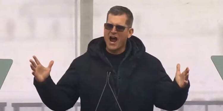 Michigan football coach Jim Harbaugh speaks at the March for Life in Washington, D.C., on Friday.