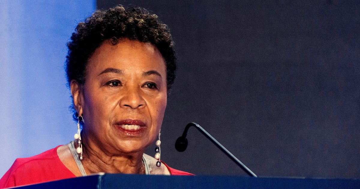 Barbara Lee speaking during a U.S. Senate Candidate Forum in Los Angeles