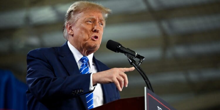 Former President Donald Trump speaks during a campaign event at Big League Dreams Las Vegas on Saturday in Las Vegas.