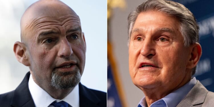 Sen. John Fetterman, left, and Joe Manchin, right, are the only Democratic senators that are against a Palestinian state.