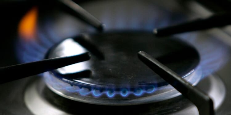 a gas-lit flame burning on a natural gas stove