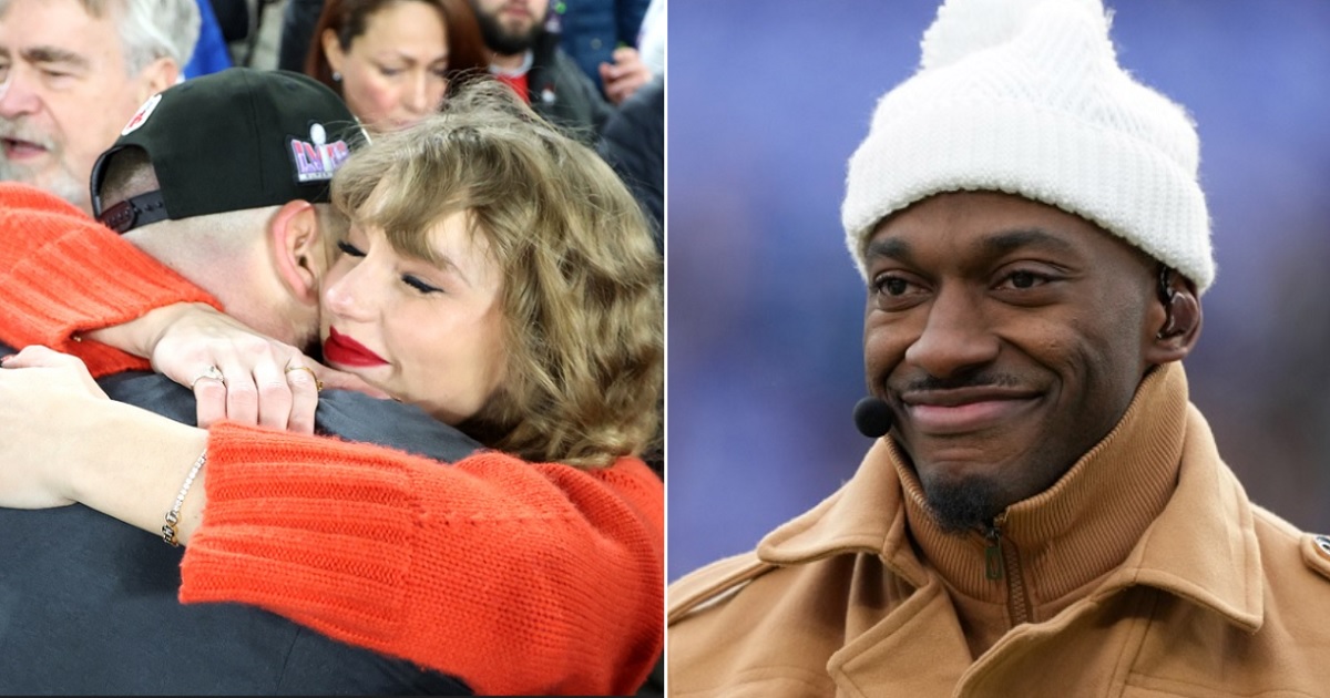 Pop star Taylor Swift embraces Kansas City Chiefs tight end Travis Kelce on Sunday after the Chiefs win over the Baltimore Ravens in the AFC Championship. Right, ESPN and former NFL quarterback Robert Griffin III is all smiles before the Raven-Chiefs game.