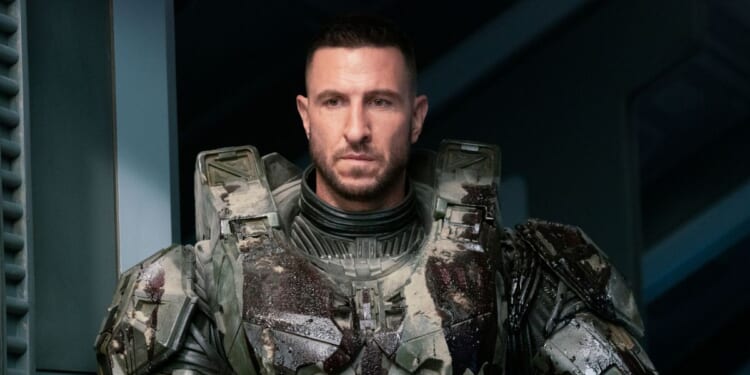 Actor Pablo Schreiber as Master Chief in the Paramount Plus series "Halo."