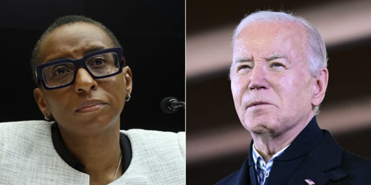 Former Harvard President Claudine Gay, left, came under intense scrutiny after several allegations of plagiarism, but while she was relieved of her duties, President Joe Biden, who has also been involved in plagiarism scandals, still holds his office.