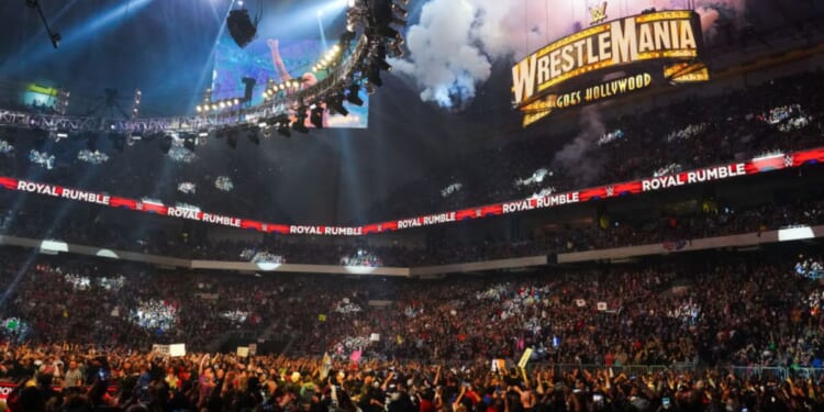 A view of the crowd at the WWE Royal Rumble in San Antonio, Texas.