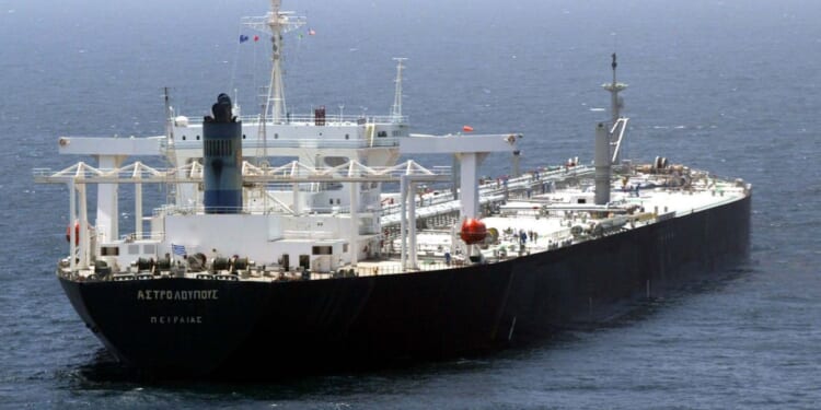 A Russian supertanker waits to unload its cargo of Russian crude oil to the United States on July 3, 2002, in the Gulf of Mexico, about 50 miles from Houston.