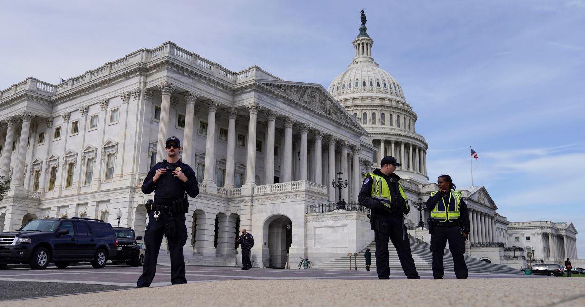 U.S. Capitol Police officers standing guard outside of the Capitol