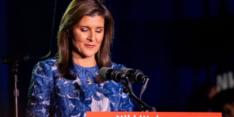 Republican presidential candidate Nikki Haley speaks at her primary night rally in Concord, New Hampshire, on Tuesday.