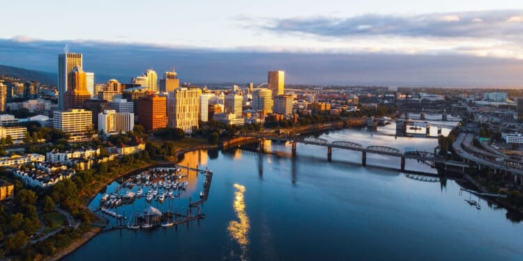 Portland, Oregon, is pictured in an aerial view.