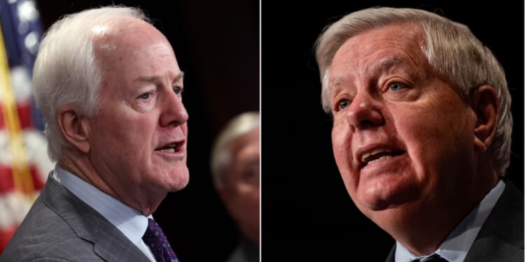 Texas Republican Sen. Cornyn, left; South Carolina Republican Sen. Lindsey Graham, right.