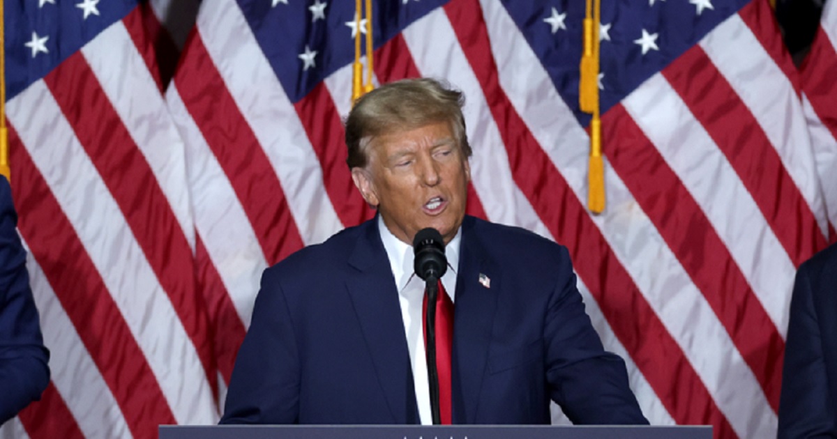 Former President Donald Trump, pictured speaking Monday in Des Moines, Iowa, for the Iowa caucuses.