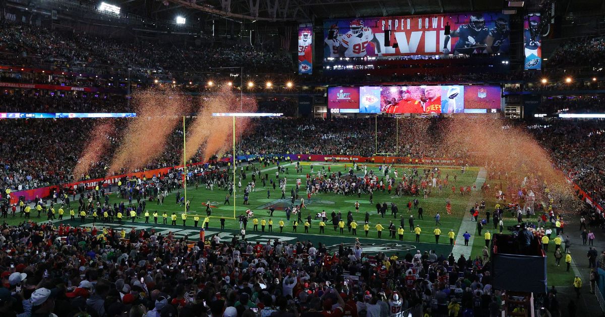 A general view as the Kansas City Chiefs celebrate after defeating the Philadelphia Eagles 38-35 in Super Bowl LVII in Glendale, Arizona, on Feb. 12.