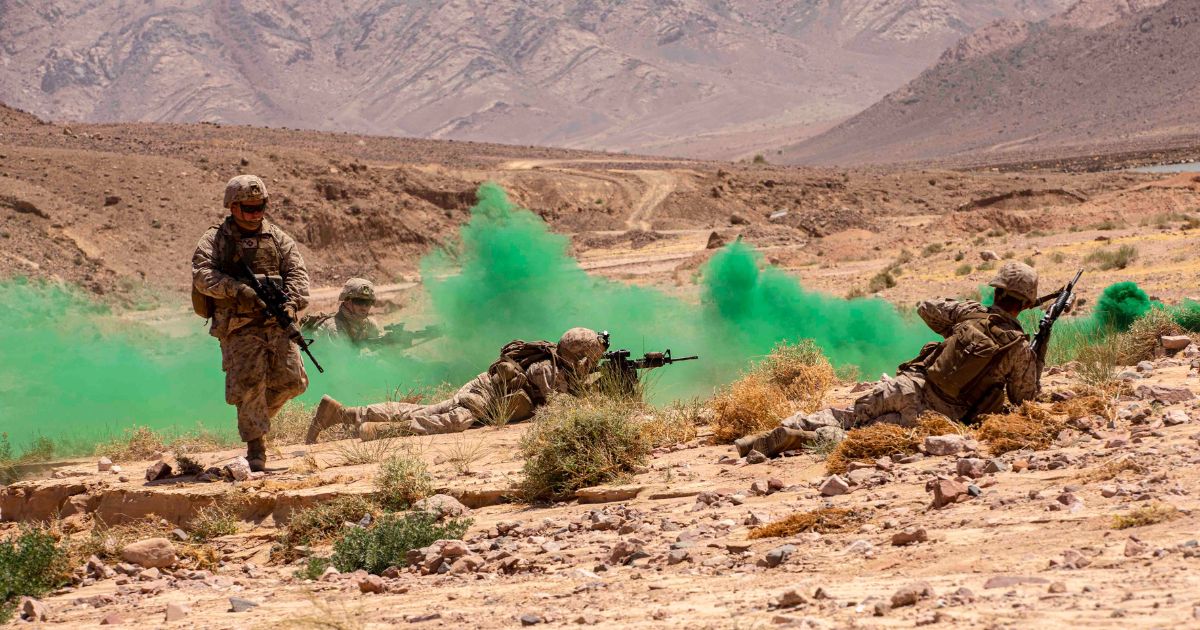 Marines conduct simulated squad attacks during an exercise in Jordan on July 5.