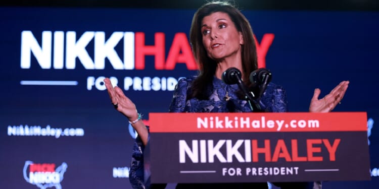 Republican presidential contender Nikki Haley delivers remarks at her primary night rally in Concord, New Hampshire on Tuesday.