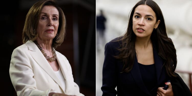 Several Democratic members of the House of Representatives, including former Speaker Nancy Pelosi, left, and Rep. Alexandria Ocasio-Cortez, right, have been hit with an ethics complaint for misusing their social media accounts.