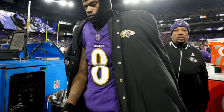 Baltimore Ravens quarterback Lamar Jackson leaves the field after an AFC Championship NFL football game against the Kansas City Chiefs in Baltimore, Maryland, on Sunday.