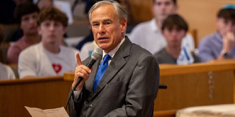 Texas Gov. Greg Abbott, pictured in an Oct. 9 file photo addressing the Dell Jewish Community Center about the Oct. 7 massacre in Israel by Hamas terrorists.