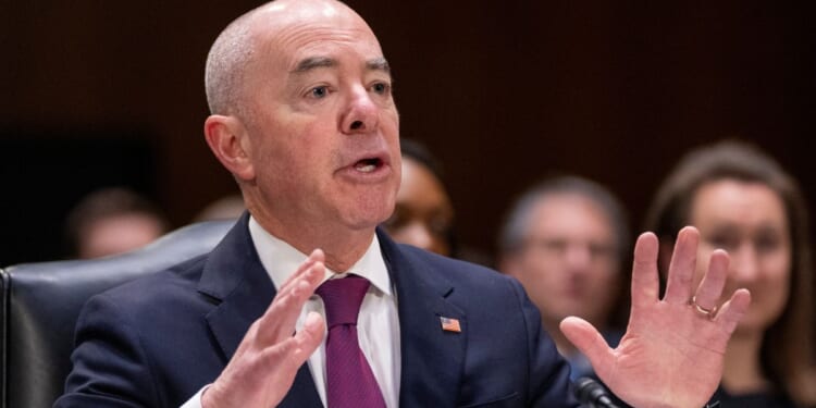 Alejandro Mayorkas testifying during a Senate hearing