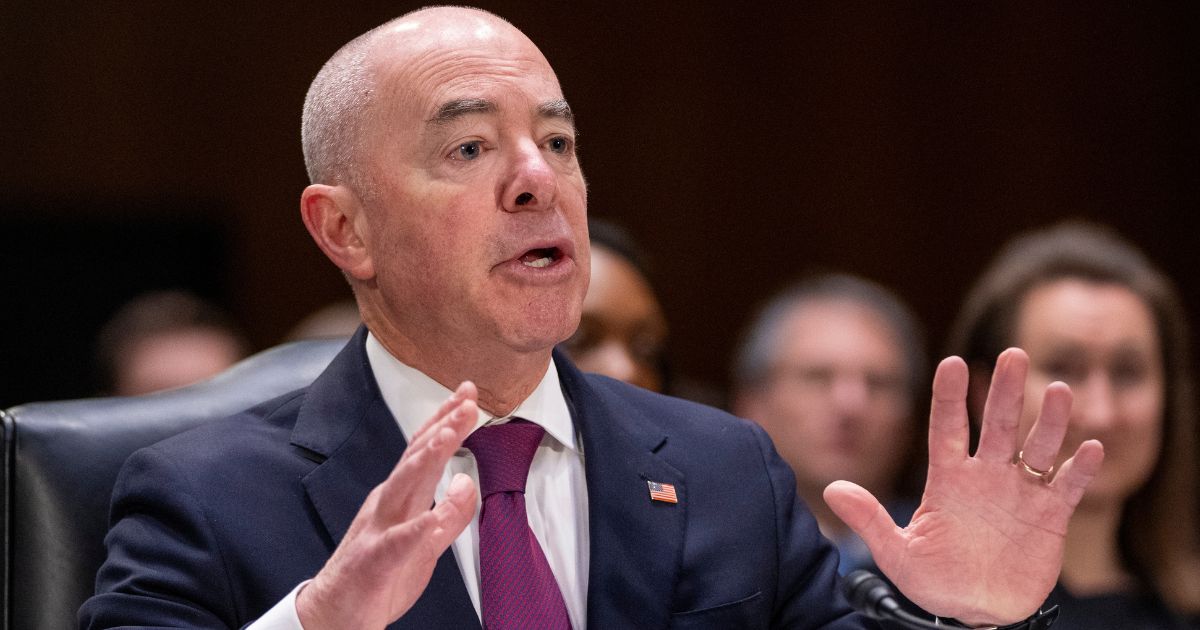 Alejandro Mayorkas testifying during a Senate hearing