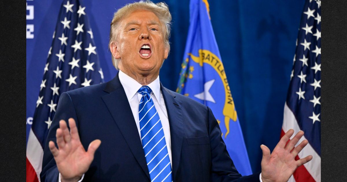 Former President Donald Trump speaks during a campaign event at Big League Dreams Las Vegas Saturday in Las Vegas, Nevada.