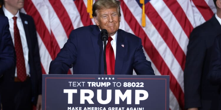 Former President Donald Trump, pictured speaking at the Iowa Events Center in Des Moines after winning the Iowa caucuses on Monday.