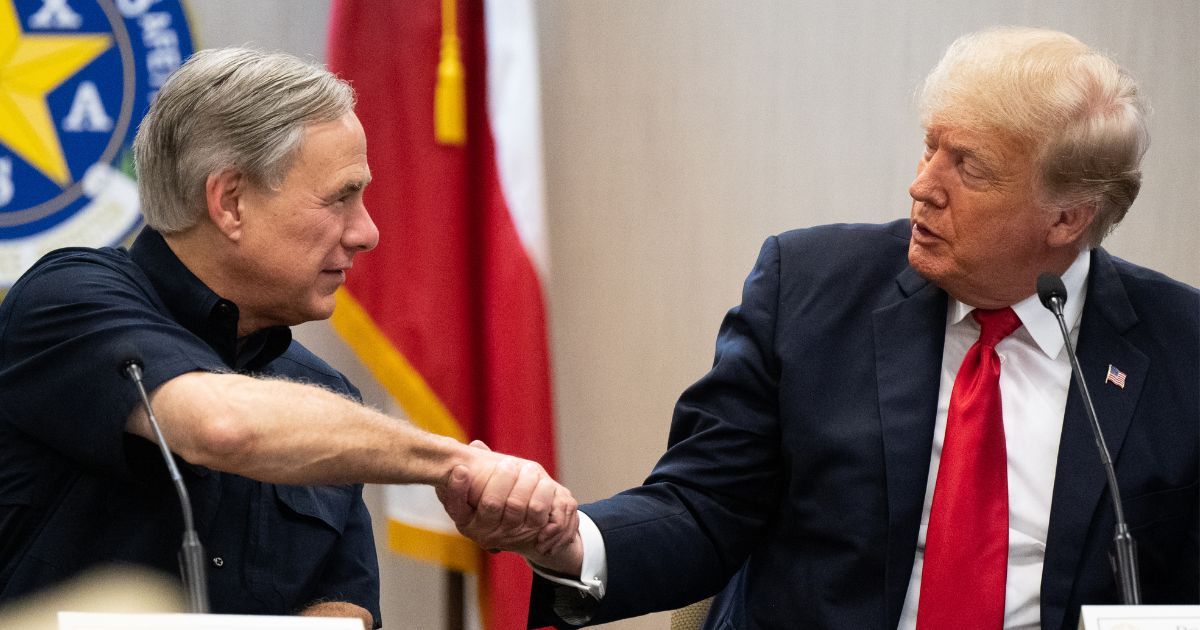 Gov. Greg Abbott and former President Donald Trump shaking hands