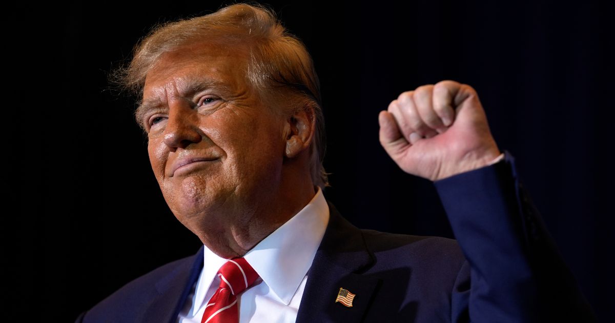 Republican presidential candidate former President Donald Trump gestures after speaking at a campaign event Friday in Concord, New Hampshire.