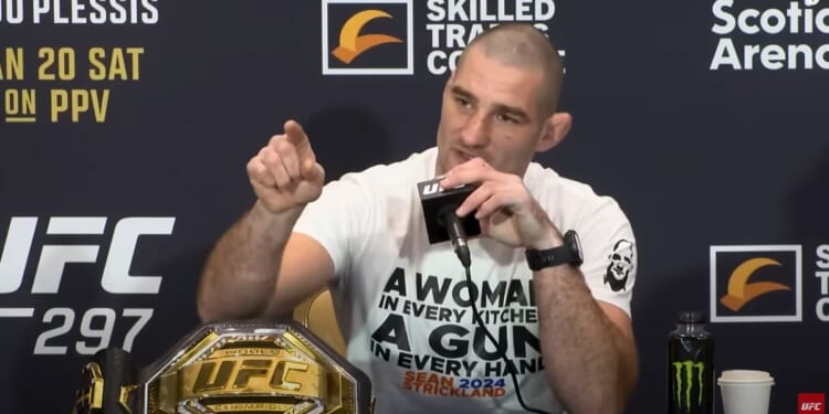 UFC middleweight champion Sean Strickland took questions from the press ahead of his first title defense against Dricus du Plessis on Saturday at UFC 297 in Canada.