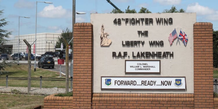 sign at the entrance to British Royal Air Force base RAF Lakenheath