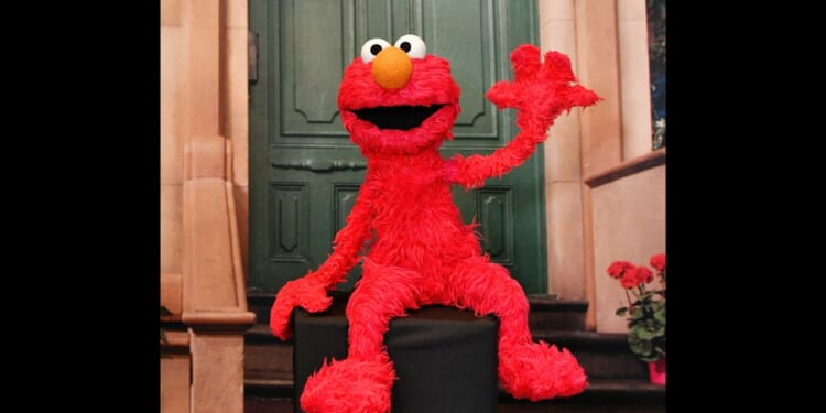 The character Elmo on the set of the popular series "Sesame Street."